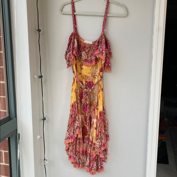 Spell & The Gypsy Siren Floral Ruffle Marigold Pink Slip Dress - Picture 4 of 12